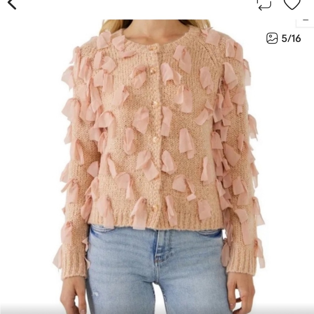 Free the Roses Blush Ribbon-Trim Cardigan - Picture 4 of 5